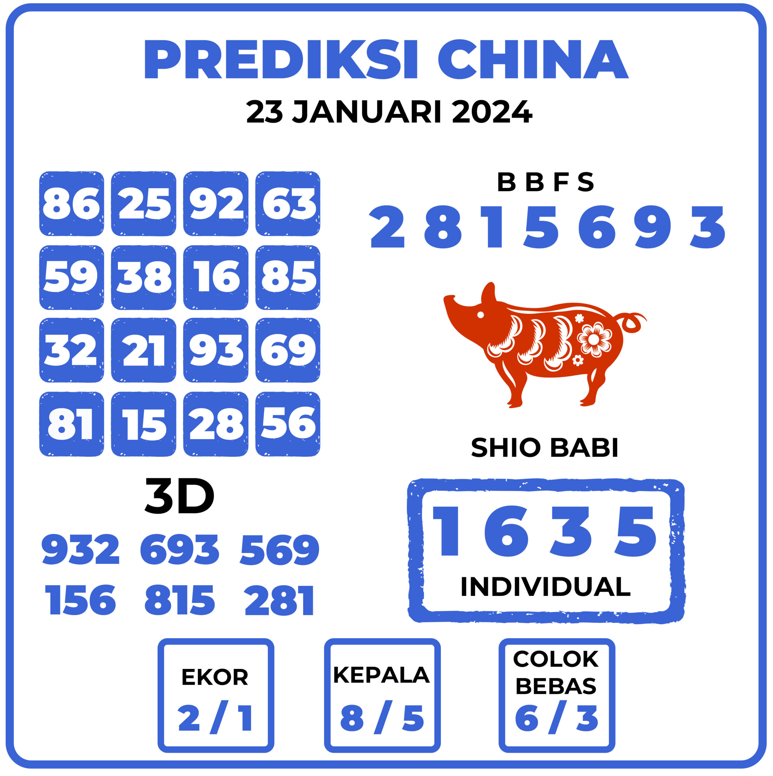 Prediksi Togel China 23 Januari 2024