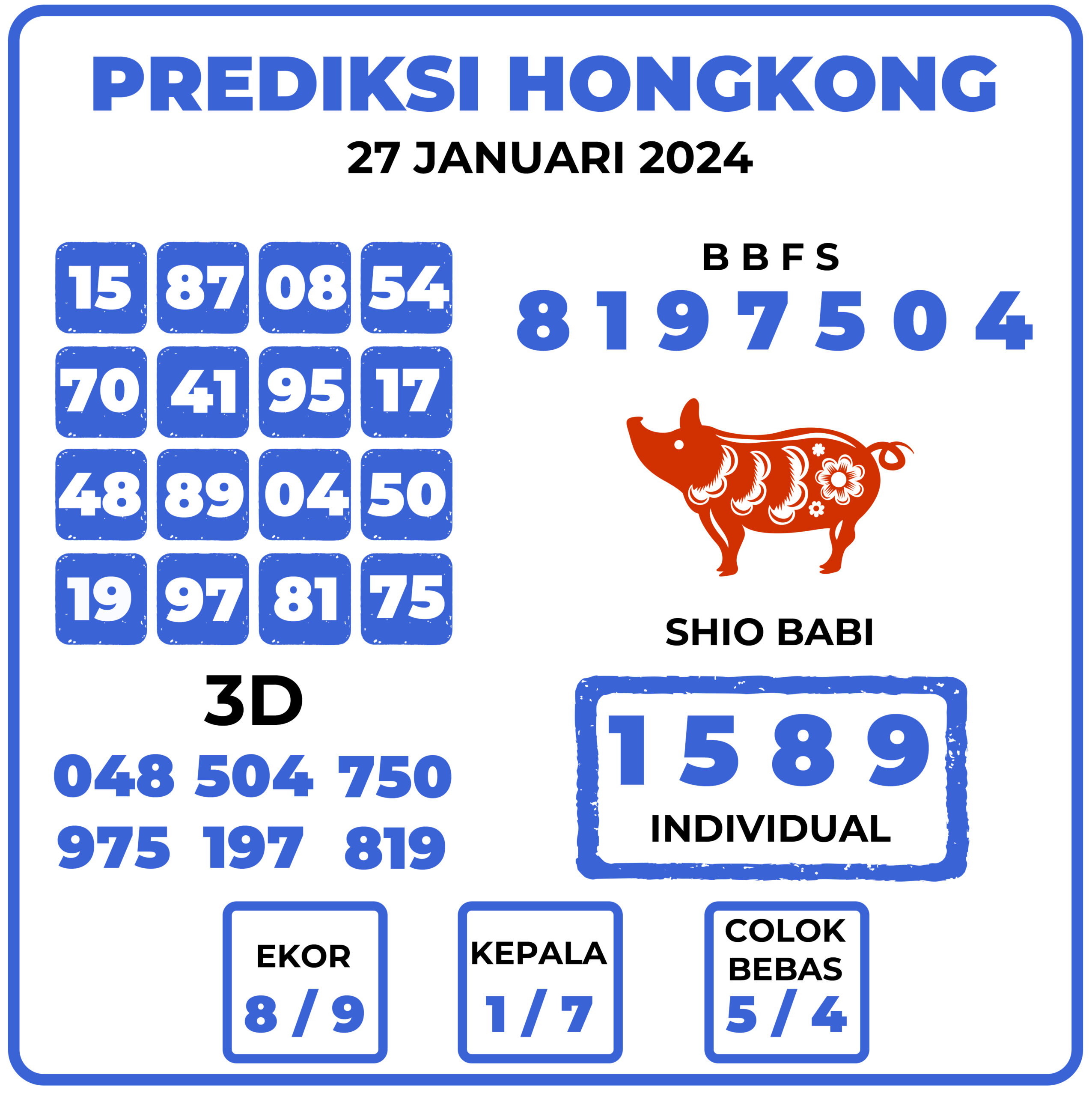 Prediksi Togel Hongkong 27 Januari 2024