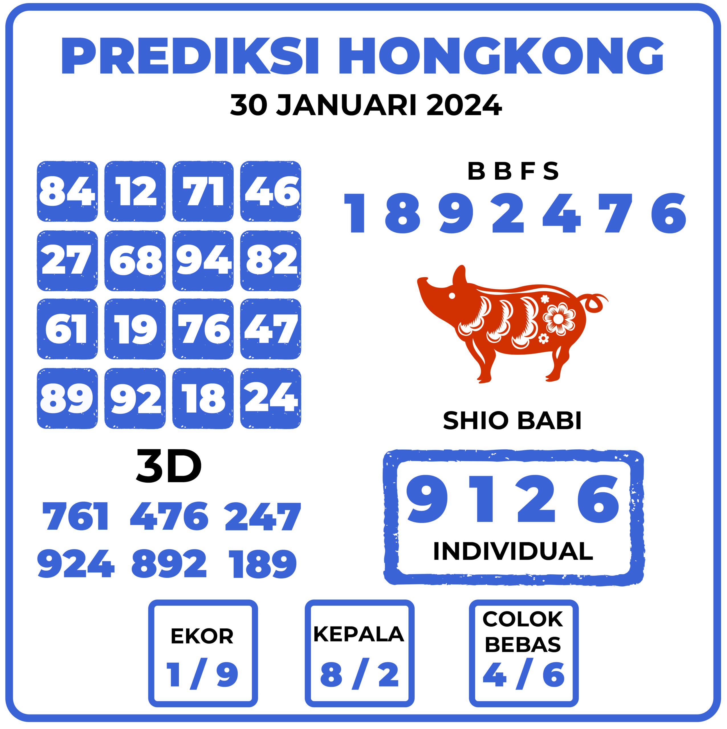 Prediksi Togel Hongkong 30 Januari 2024