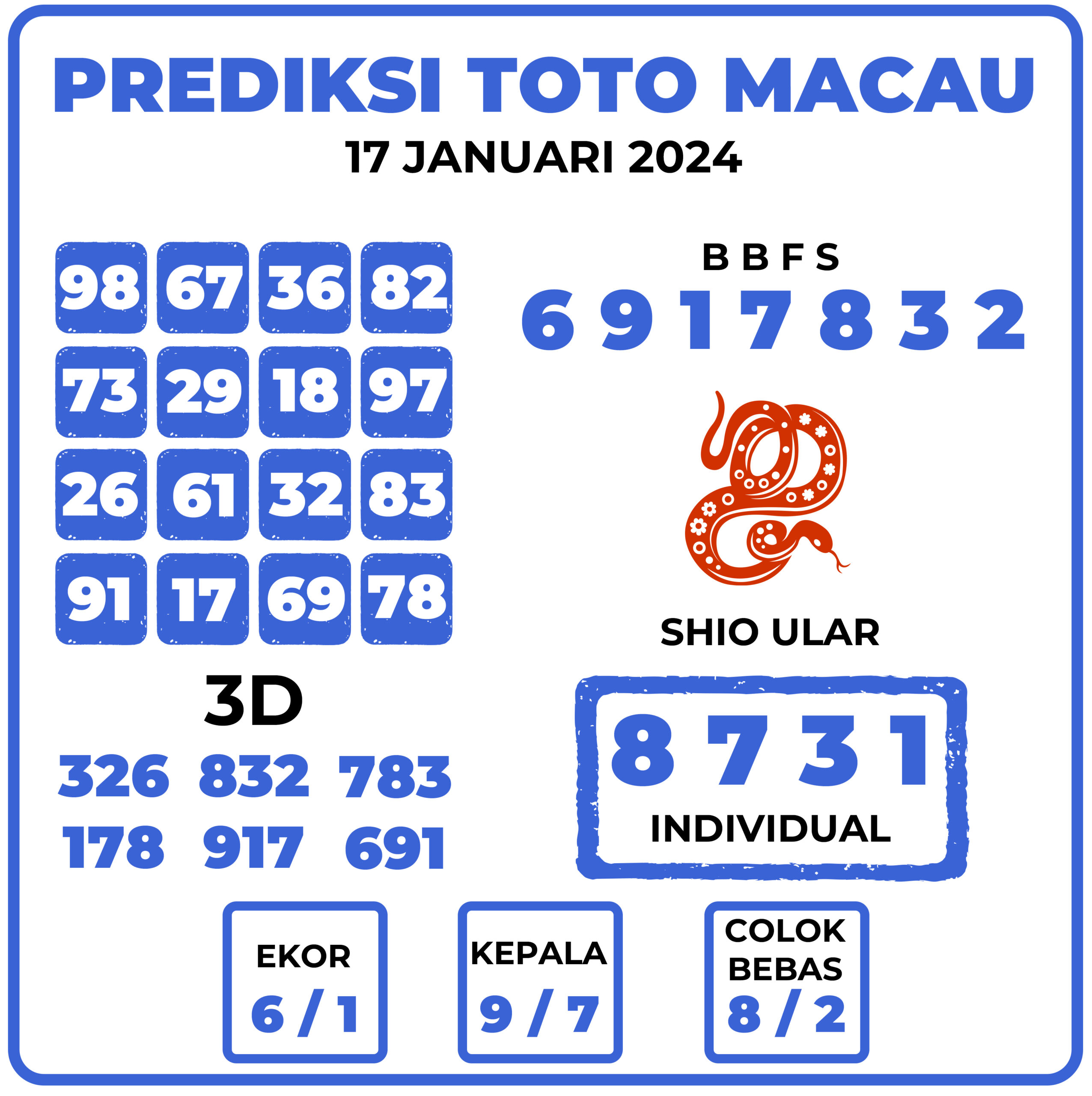 Prediksi Togel Toto Macau 17 Januari 2024