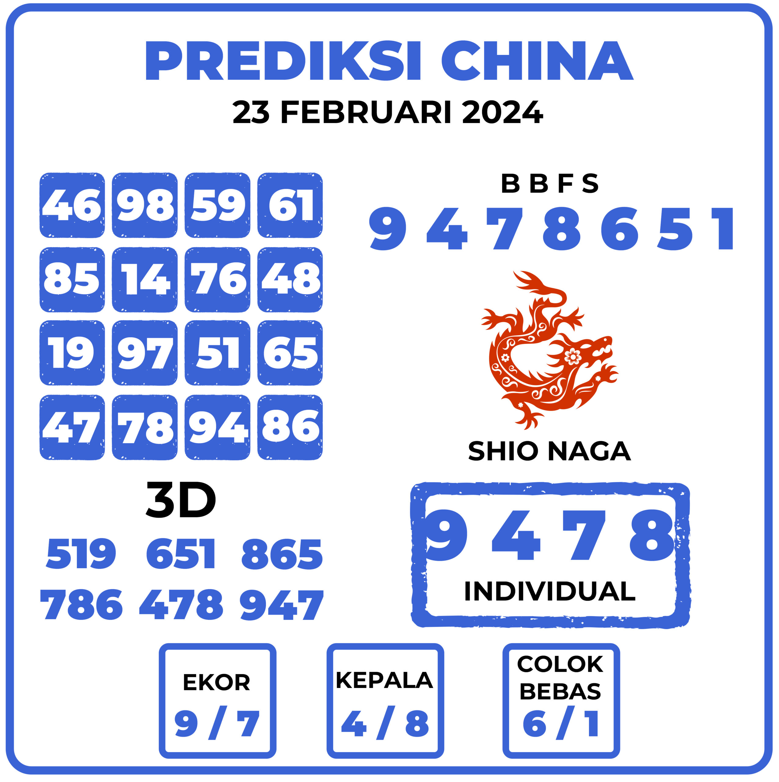 Prediksi Togel China 23 Februari 2024