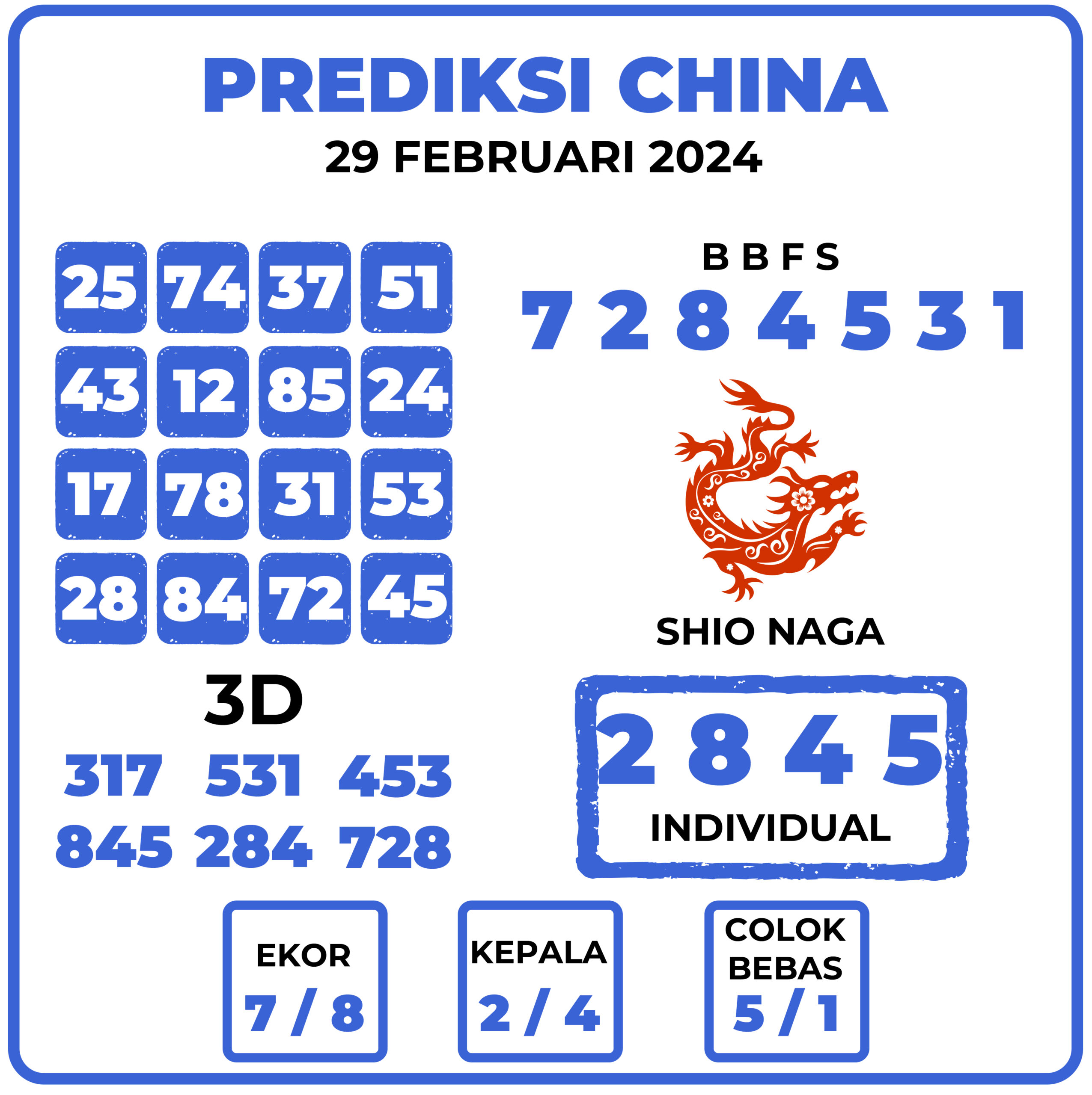 Prediksi Togel China 29 Februari 2024